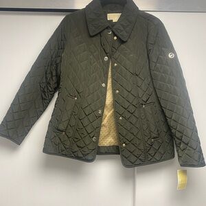 Michael Kors Black Utility Jacket with Quilted Design and Traditional Collar